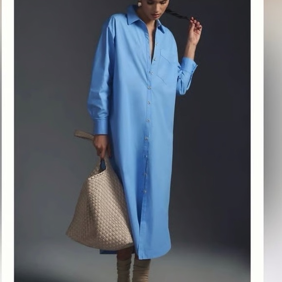 Anthropologie Dresses & Skirts - Maeve by Anthropologie Blue The Soren Long-Sleeve Midi Shirt Dress
